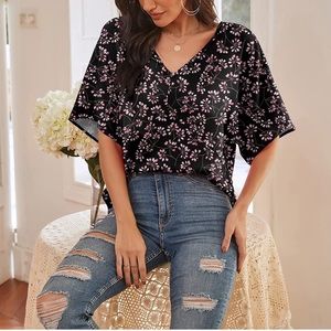 NWT Floral Chiffon V Neck Blouse